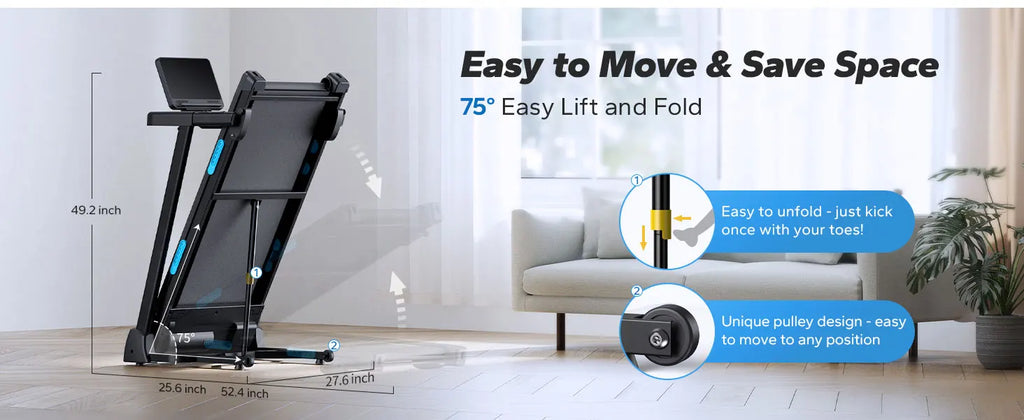 Foldable Treadmill with Incline Quiet Treadmills Double Deck Technology, Shock Cushion Heart Rate Monitoring.