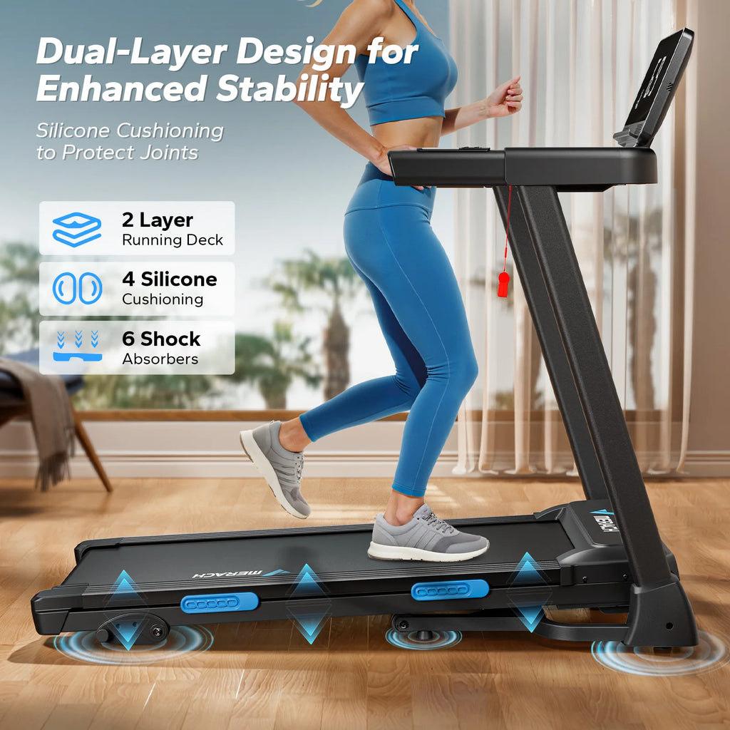 Foldable Treadmill with Incline Quiet Treadmills Double Deck Technology, Shock Cushion Heart Rate Monitoring.