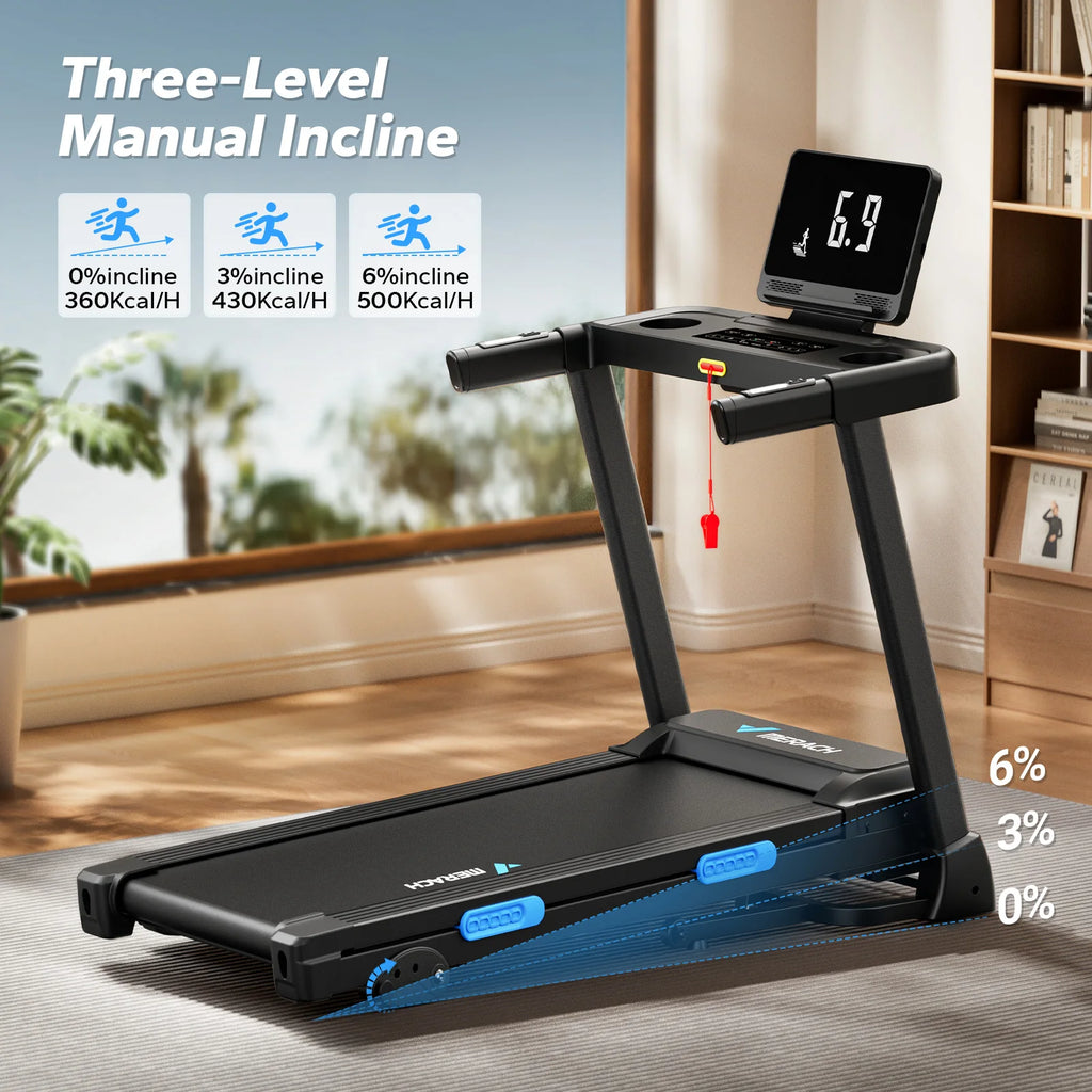 Foldable Treadmill with Incline Quiet Treadmills Double Deck Technology, Shock Cushion Heart Rate Monitoring.