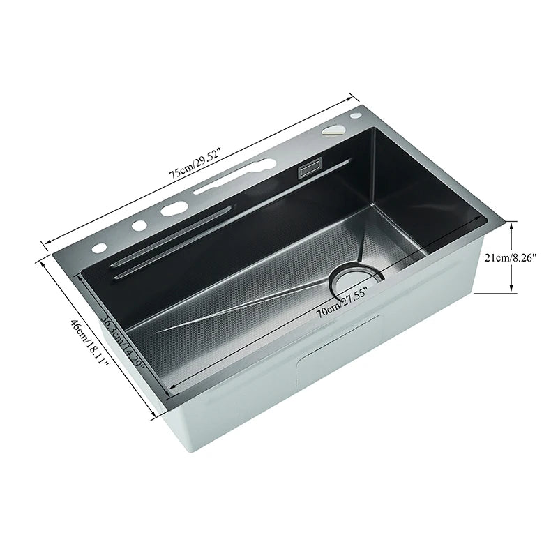 Kitchen Sink, Stainless Steel Waterfall Digital Display Faucet Set