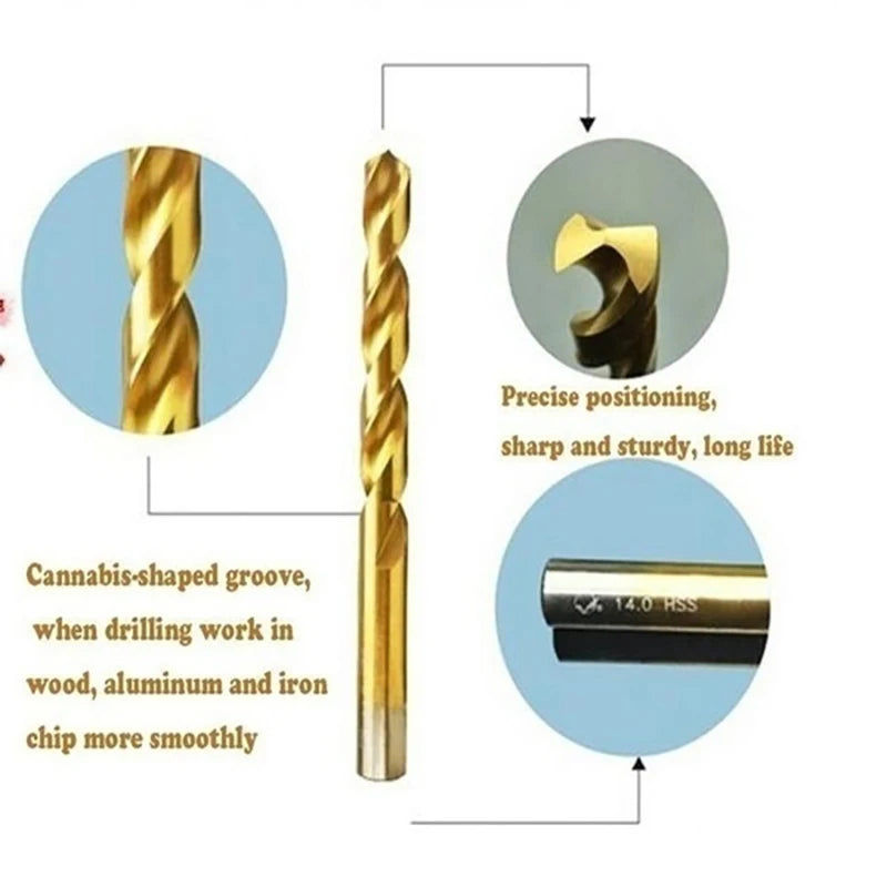 Titanium Coated Drill Bits HSS High Speed Steel Set Tool