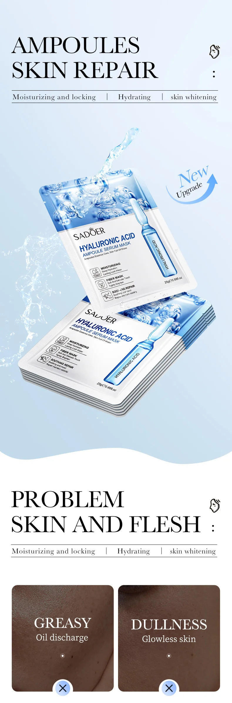 10pcs Hyaluronic Acid Facial Masks