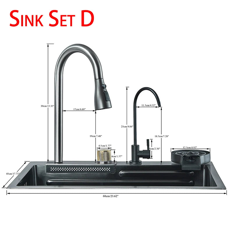 Kitchen Sink, Stainless Steel Waterfall Digital Display Faucet Set