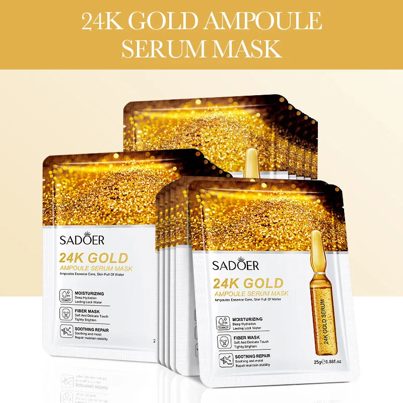 15pcs 24K Gold Vitamin C Hyaluronic Acid Facial Masks