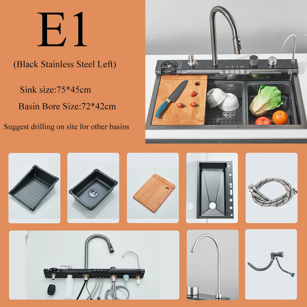 Stainless Steel Kitchen Waterfall Sink