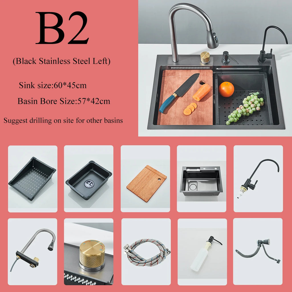 Stainless Steel Kitchen Waterfall Sink