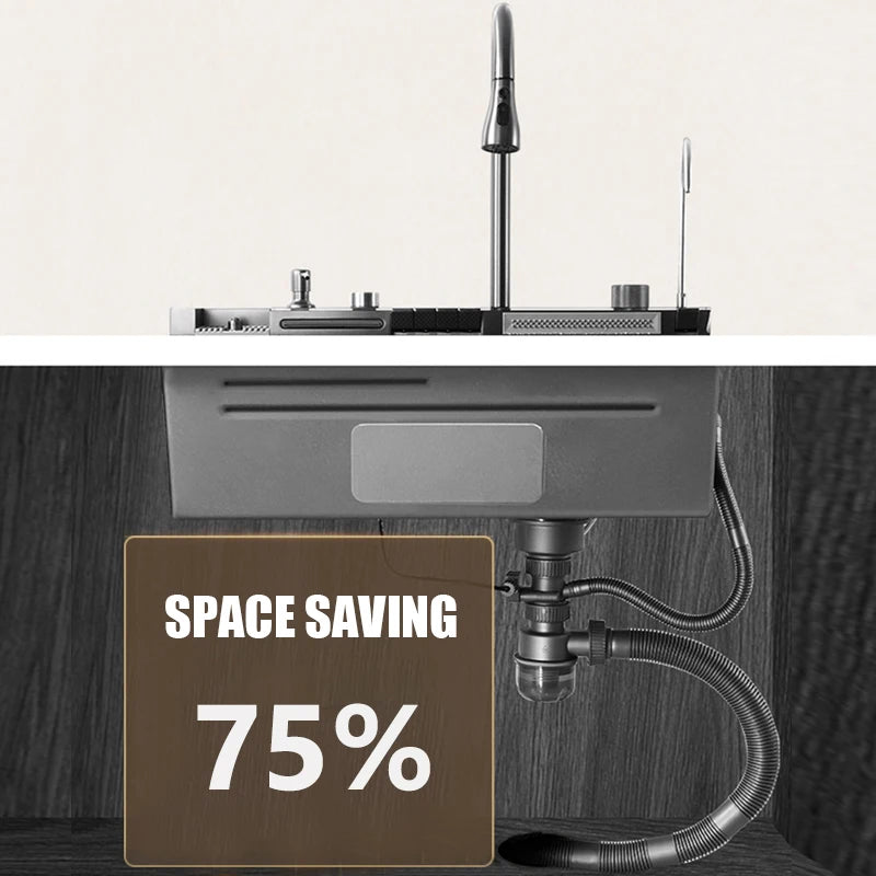 Kitchen Sink, Stainless Steel Waterfall Digital Display Faucet Set