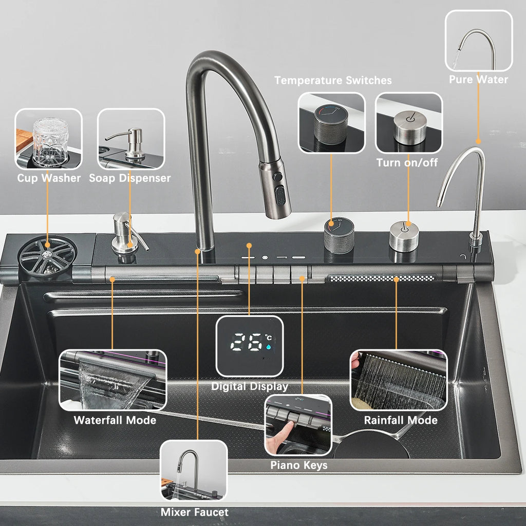 Stainless Steel Kitchen Waterfall Sink