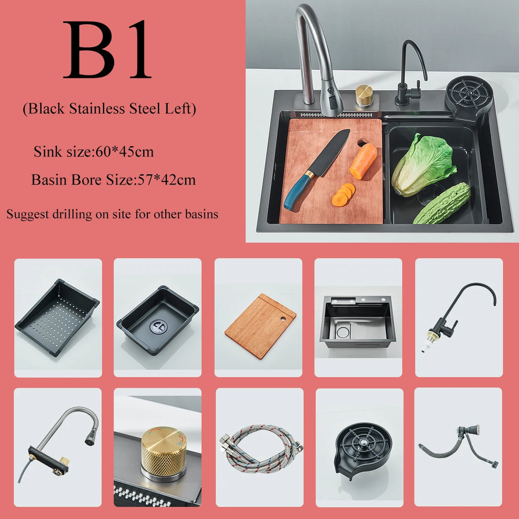 Stainless Steel Kitchen Waterfall Sink