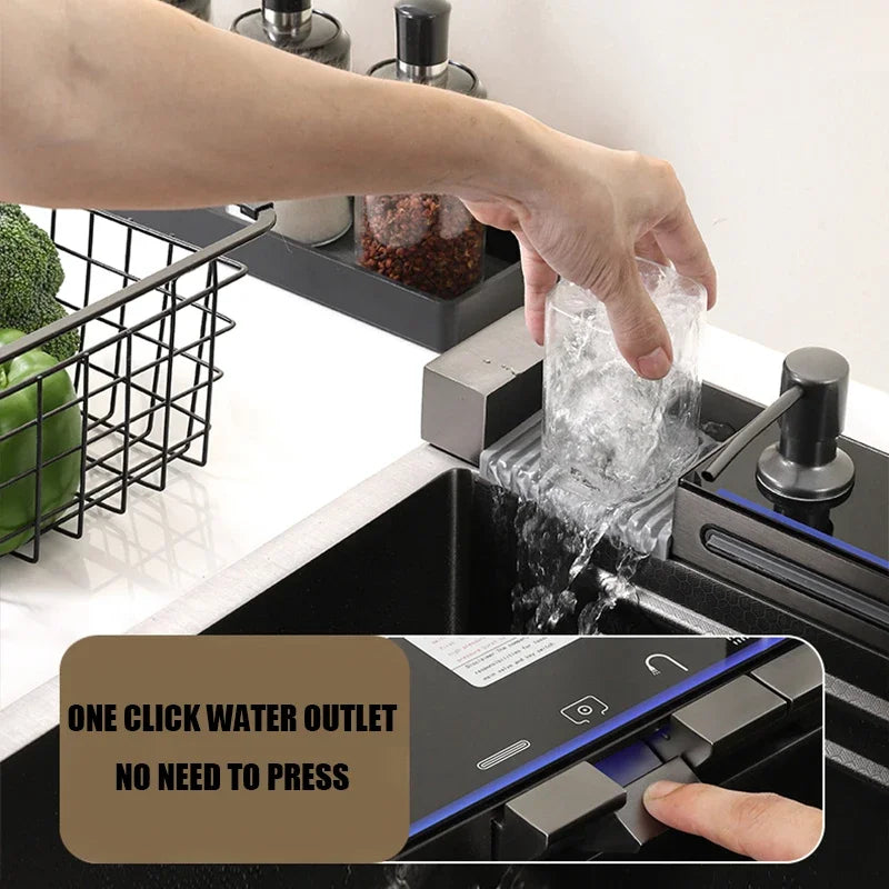 Kitchen Sink, Stainless Steel Waterfall Digital Display Faucet Set