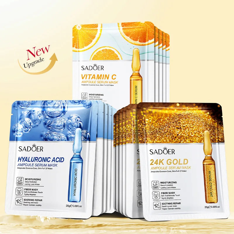 15pcs 24K Gold Vitamin C Hyaluronic Acid Facial Masks