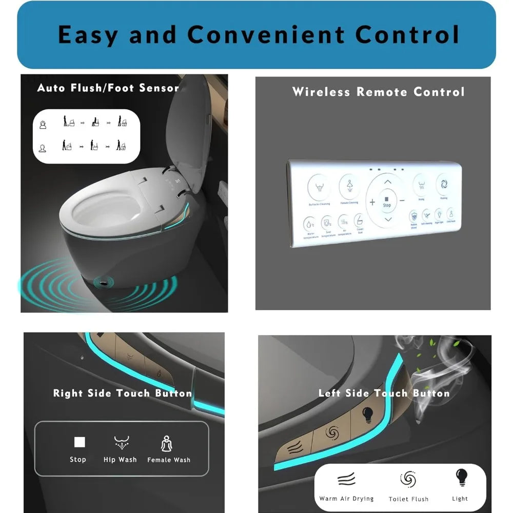 Adjusted Heated Seat, Luxury Smart Toilet With Bidet