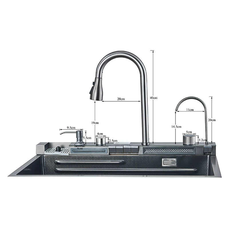 Kitchen Sink, Stainless Steel Waterfall Digital Display Faucet Set