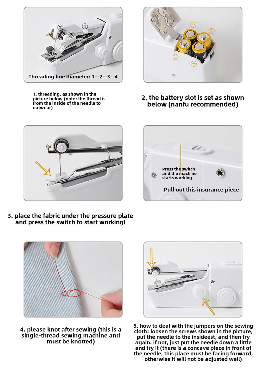 Portable Mini Sewing Machine Handheld Electric Sewing Machine With Bobbin Suitable for Needlework and Manual Work Hand Home DIY